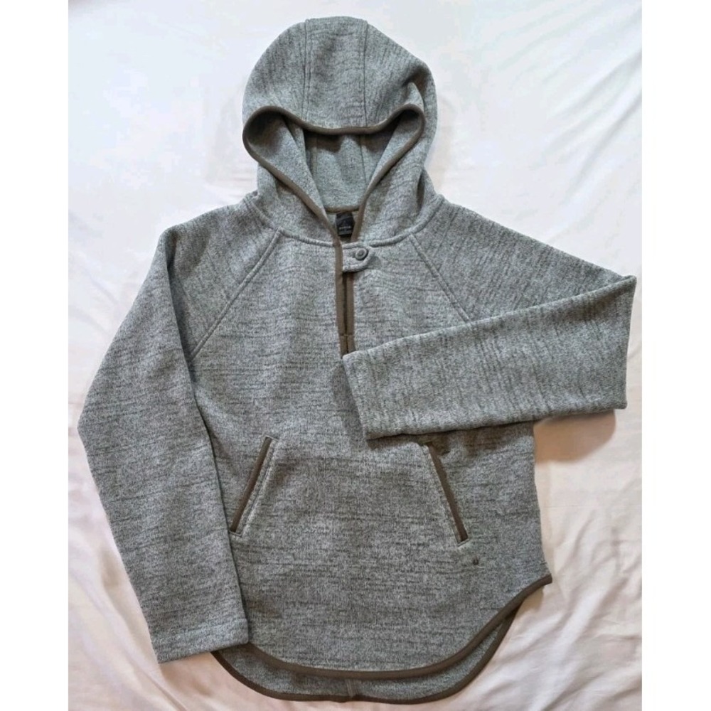 PRANA Polartec Fleeced Hoodie Quarter Button Women's Small Heather Gray
